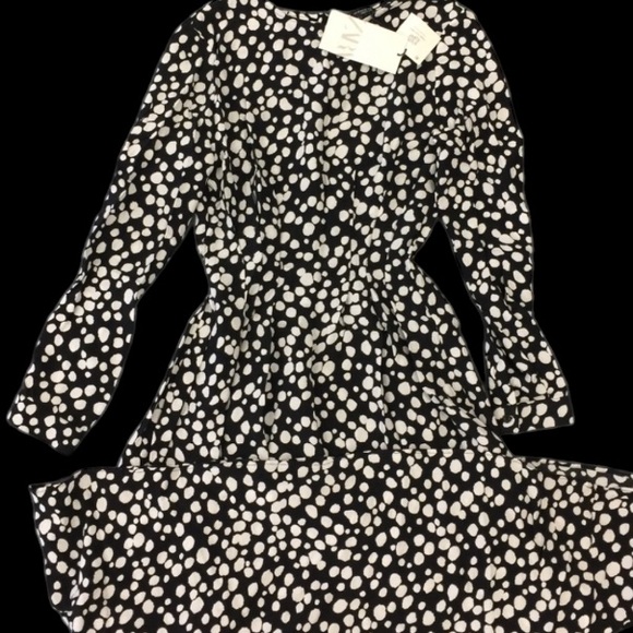 ZARA BLACK & WHITE POLKADOT SPOTTED PRINTED ELASTIC WAIST MIDI DRESS $69.90 - Picture 9 of 13